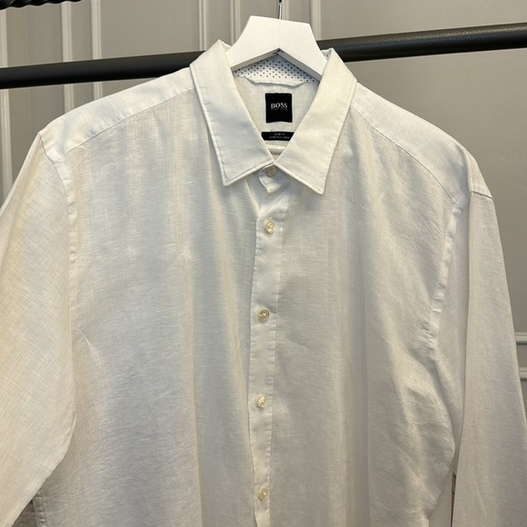 BOSS MENS SLIM FIT STRETCH LINEN BUTTON DOWN SHIRT SIZE XXL AS NEW - Picture 6 of 17